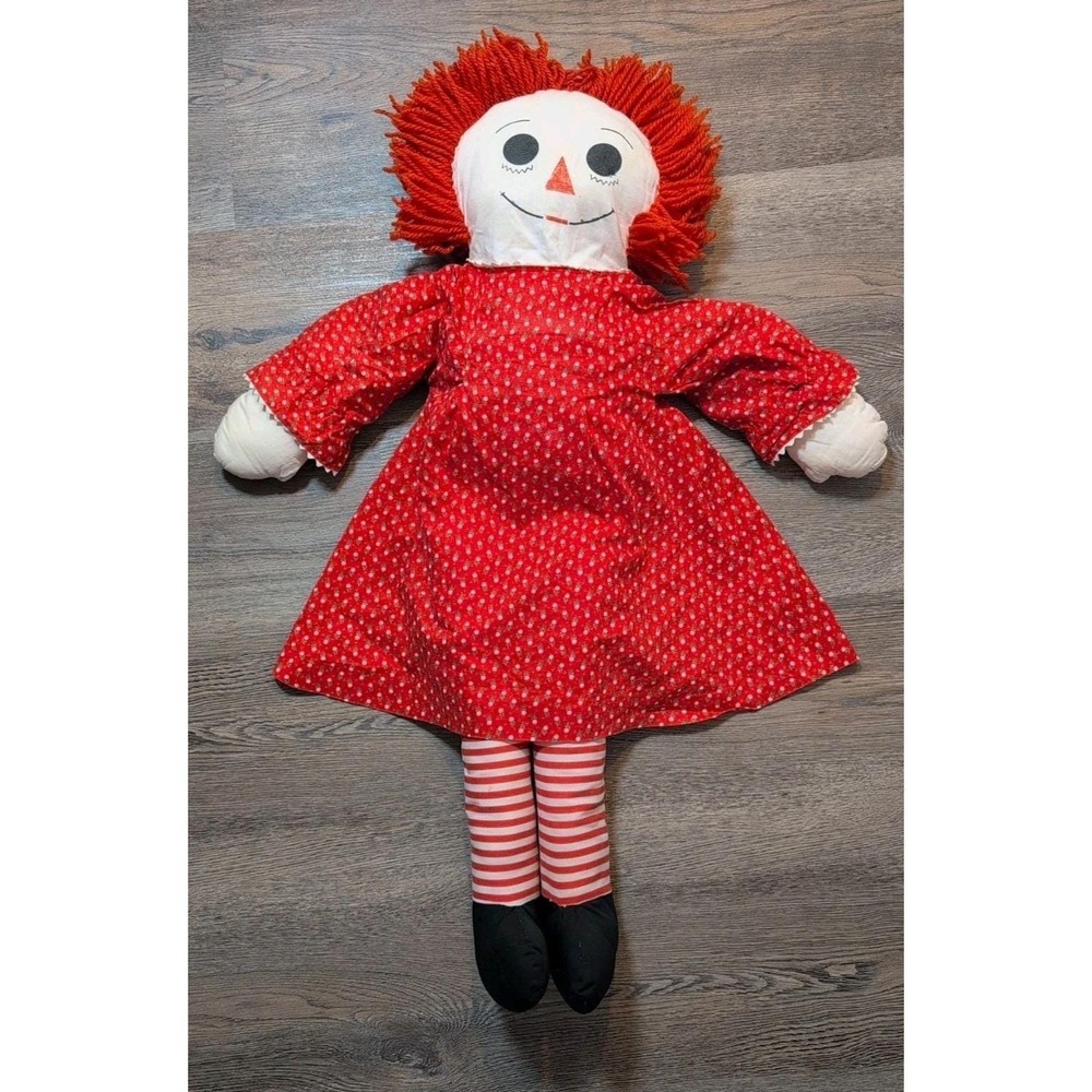 Vintage Raggedy Ann Handmade Rag Doll Red Floral Dress Yarn Hair 36 Inch - Picture 2 of 16
